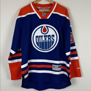 Reebok Edmonton Oilers Blue and Orange Jersey - Size Small, Nail Yakupov